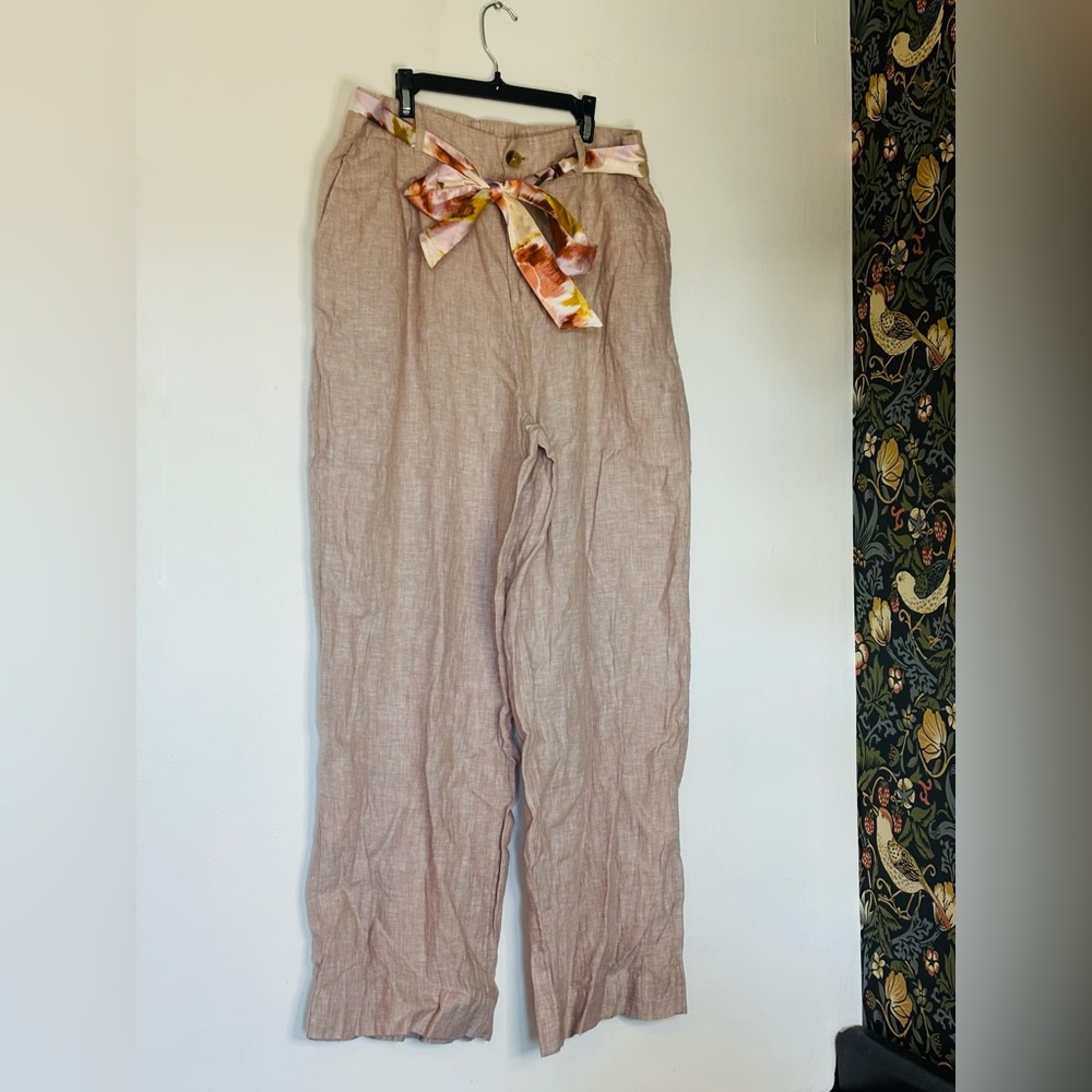 Joie Beige 100% linen women’s wide leg pants sz L Beachy